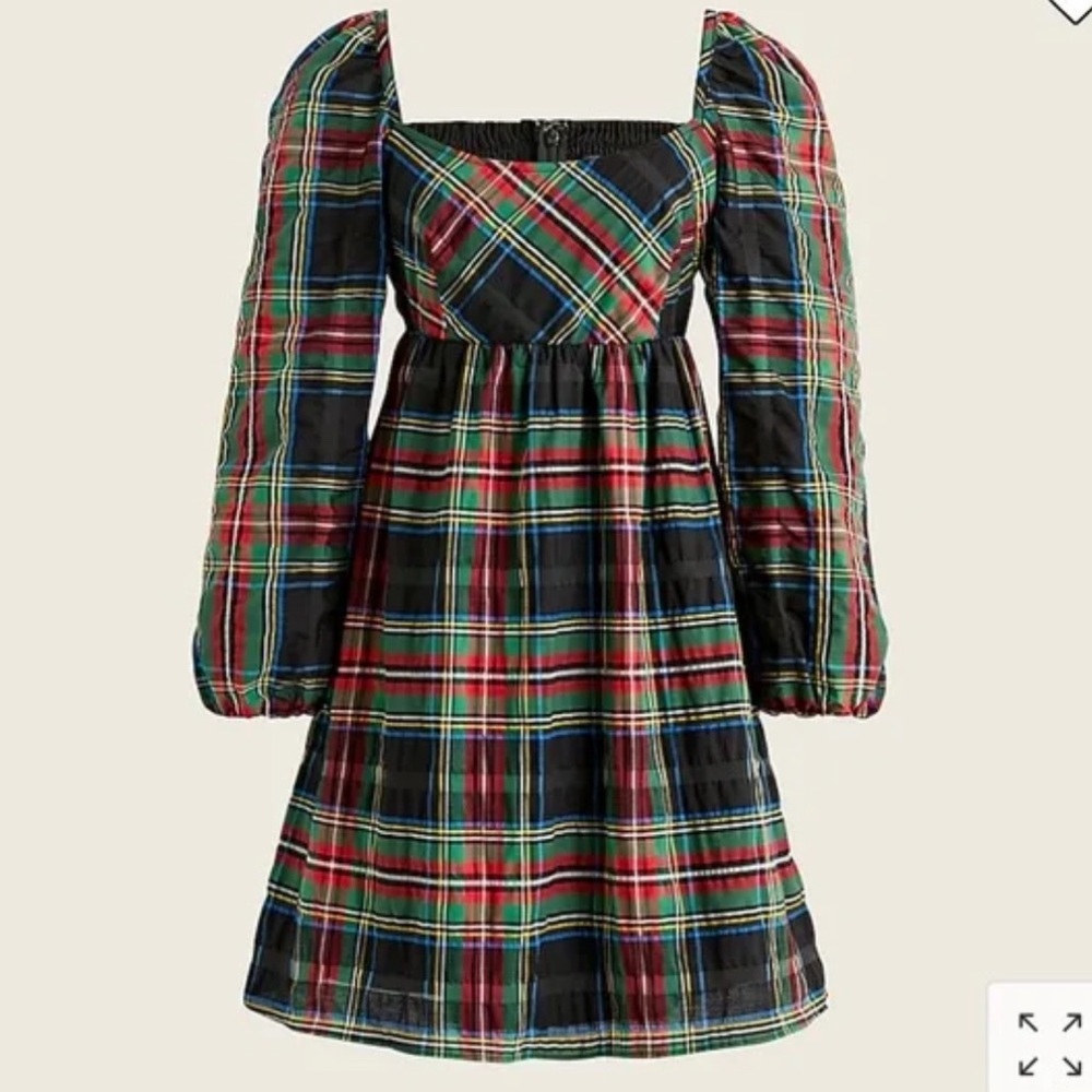 J.Crew Puff-Sleeve Tartan Mini Dress